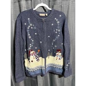 Vintage snowman zip up sweater size xl
